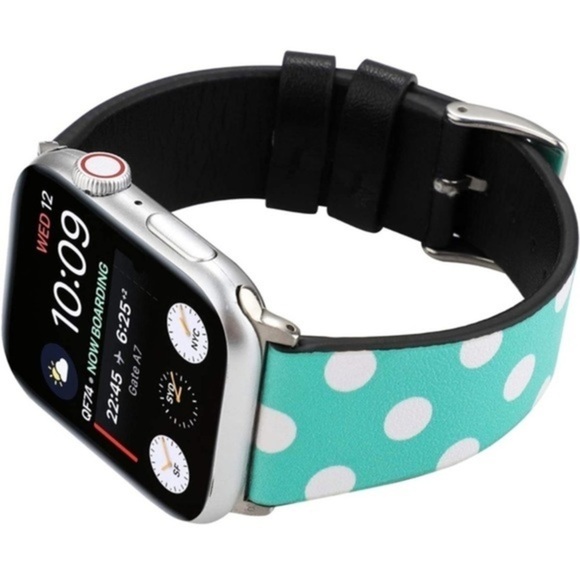 Turquoise Polka Dot Leather Band for Apple Watch Series 5/4/3/2/1 38/40mm‎ - Picture 2 of 5